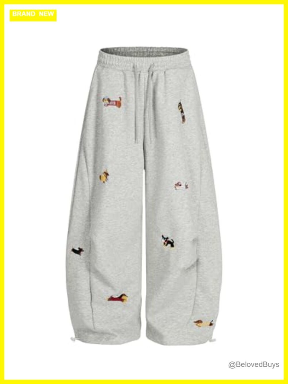 Unisex Baggy Wide Leg Sweatpants Puppy Embroidery Drawstring Pockets Y2K Barrel